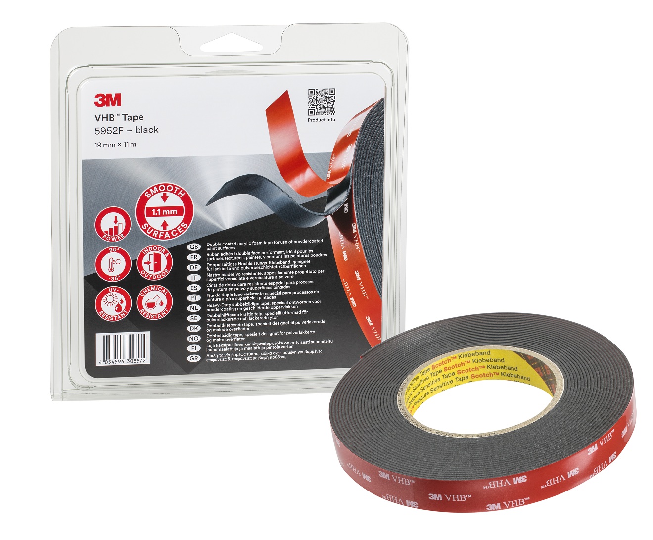 3M™ | VHB™ | Klebeband 5952F | Schwarz | 19 mm x 11 m | 1.1 mm | 5952F/IPS