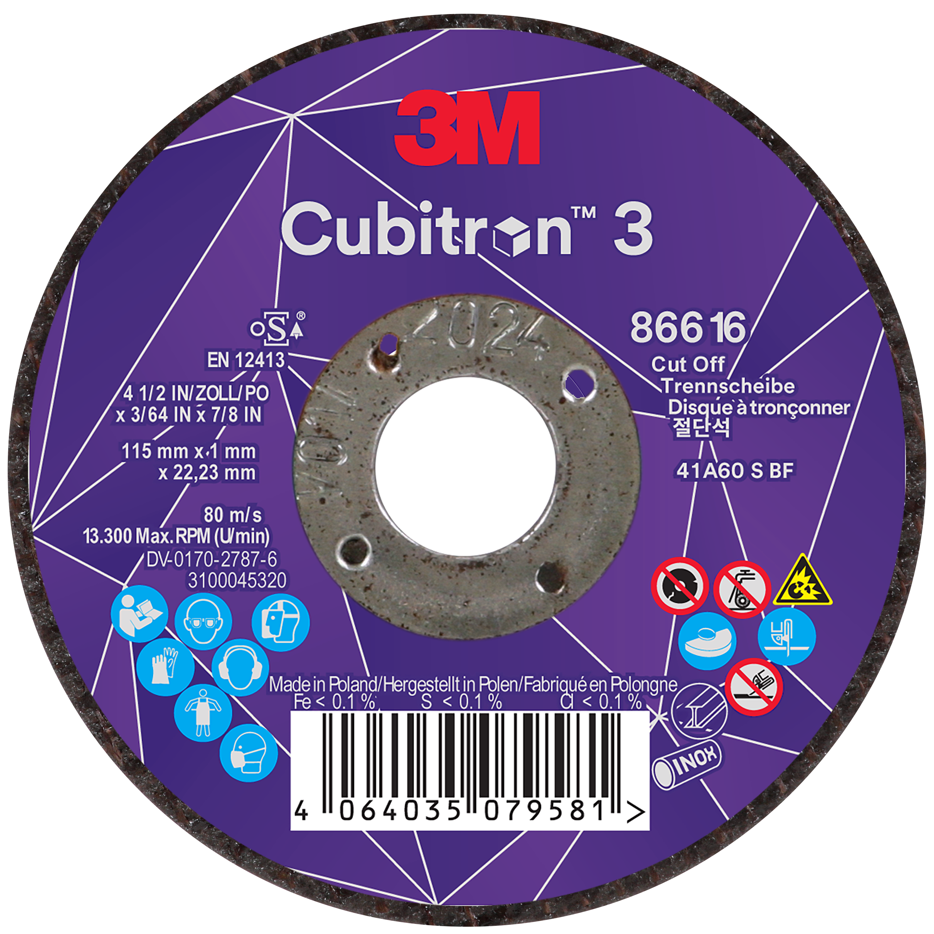3M™ | Cubitron™ 3 | Trennscheibe, 88383, 36+, T42, ⌀ 115 mm x 2,5 mm x ⌀ 22,23 mm