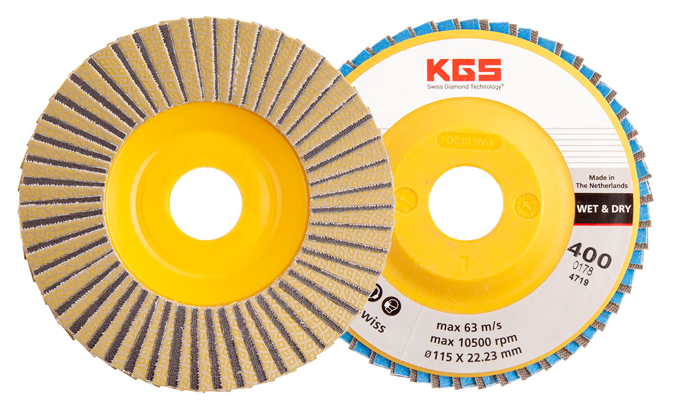 KGS DIAMOND™ | Hybrid-T Dia/Sic Lamellenscheibe | ø115mm/22,23 PLS | Mesh 400 / 40 Micron / P400 | Gelb | 18917