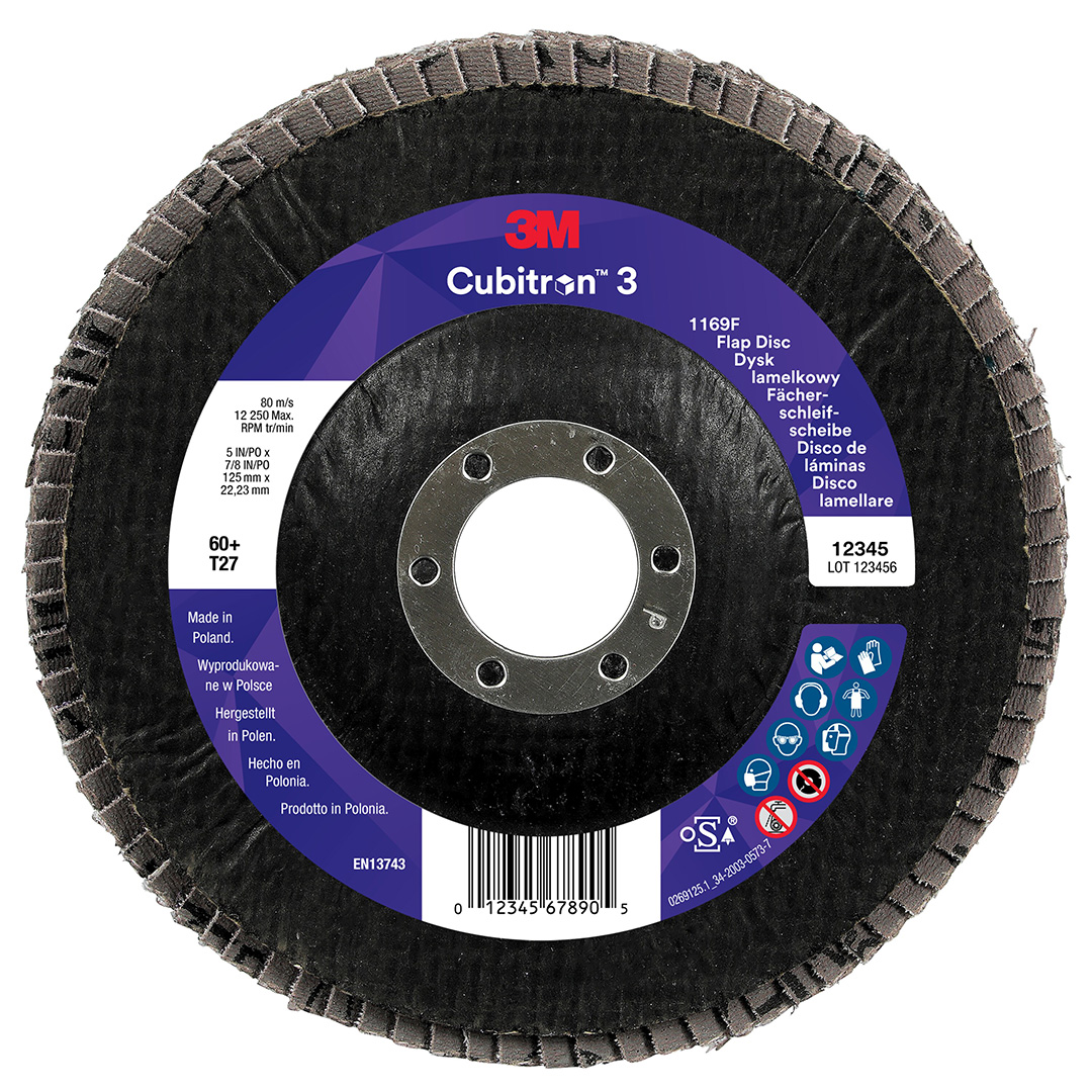3M™ | Cubitron™ 3 | Fächerschleifscheibe 1169F – 60+, 125 mm, 22 mm, T27 | 7100379508
