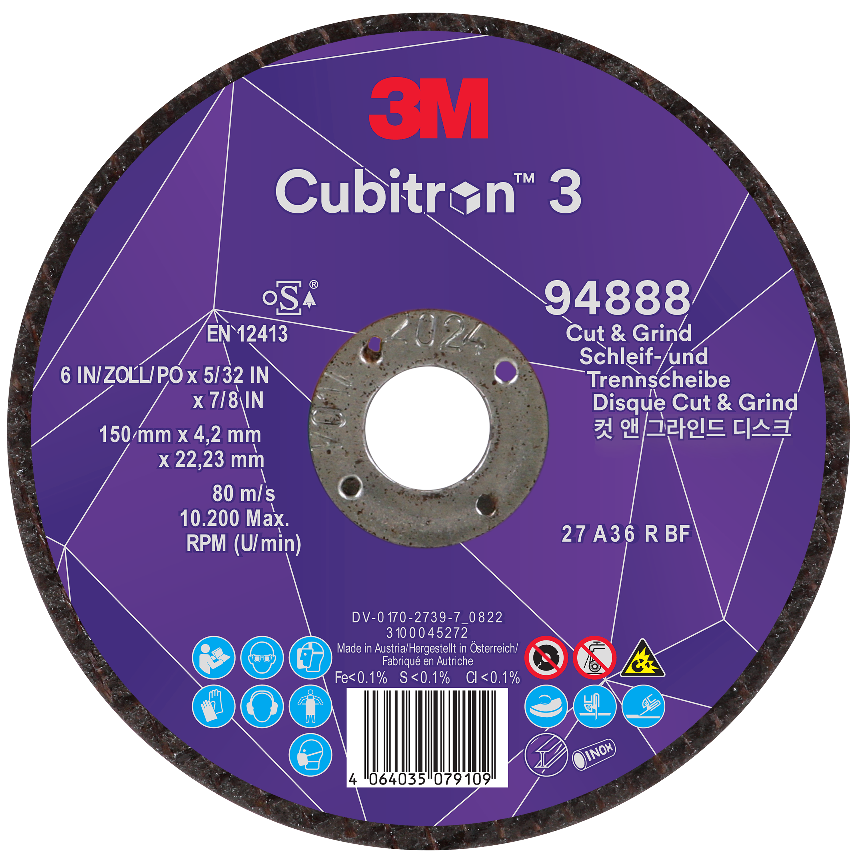 3M™ | Cubitron™ 3 | Cut and Grind Schruppscheibe, 94888, 36+, T27, 150 mm x 4,2 mm x 22,23 mm