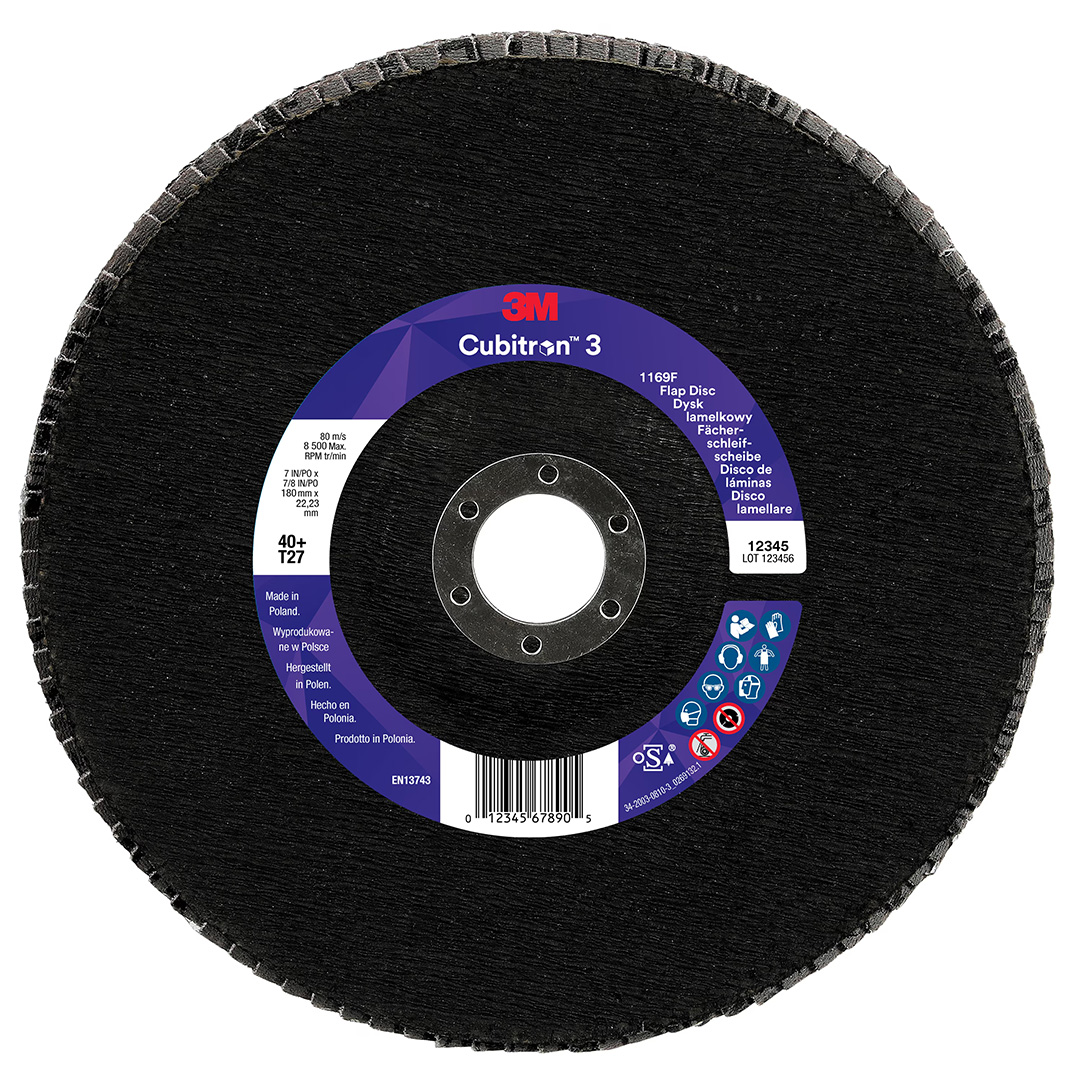 3M™ | Cubitron™ 3 | Fächerschleifscheibe 1169F – 40+, 180 mm, 22 mm, T27 | 7100379357