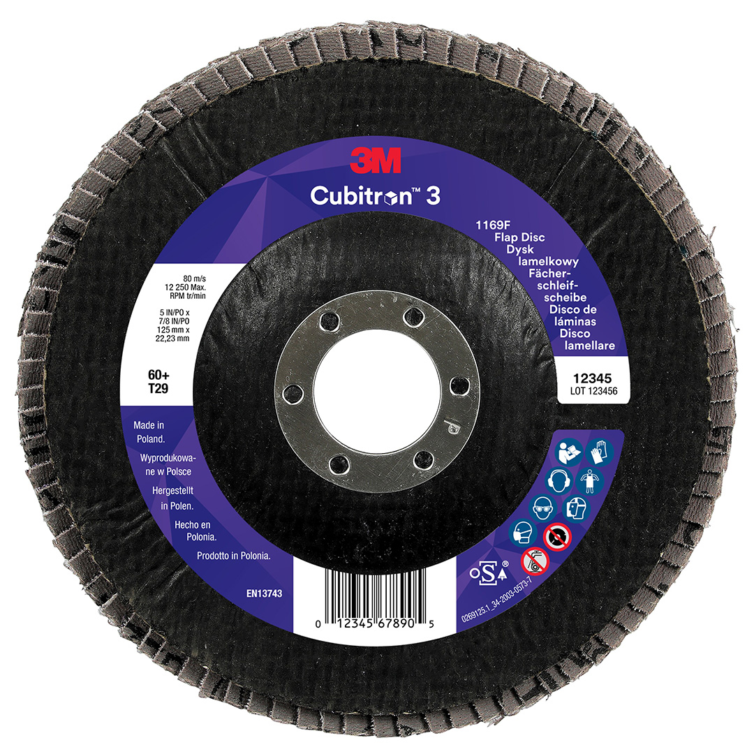 3M™ | Cubitron™ 3 | Fächerschleifscheibe 1169F – 60+, 125 mm, 22 mm, T29 | 7100379654