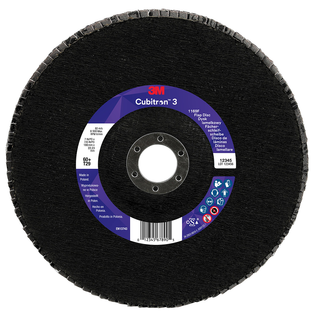 3M™ | Cubitron™ 3 | Fächerschleifscheibe 1169F – 60+, 180 mm, 22 mm, T29 | 7100402380