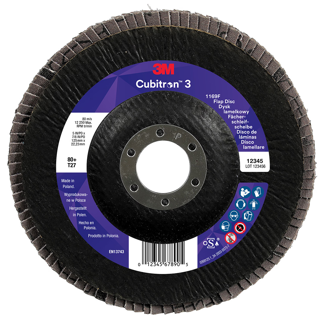 3M™ | Cubitron™ 3 | Fächerschleifscheibe 1169F – 80+, 125 mm, 22 mm, T27 | 7100379211