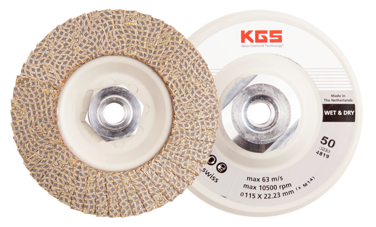 KGS DIAMOND™ | Hybrid Diamant Lamellenscheibe | ø115mm/M14 PLS | Mesh 50 / 300 Micron | Grau | 18941