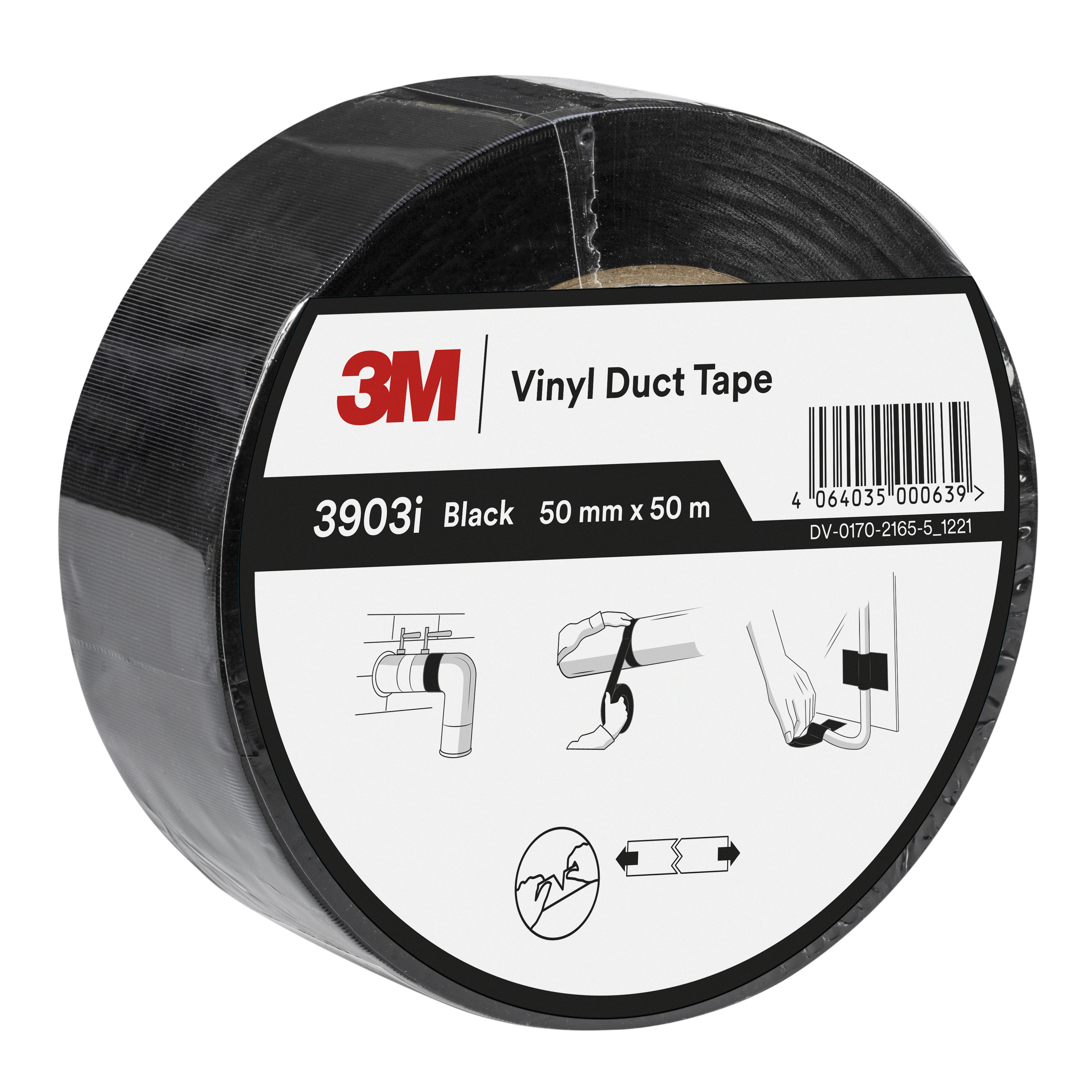 3M™ Vinyl-Klebeband 3903i, Schwarz, 50 mm x 50 m