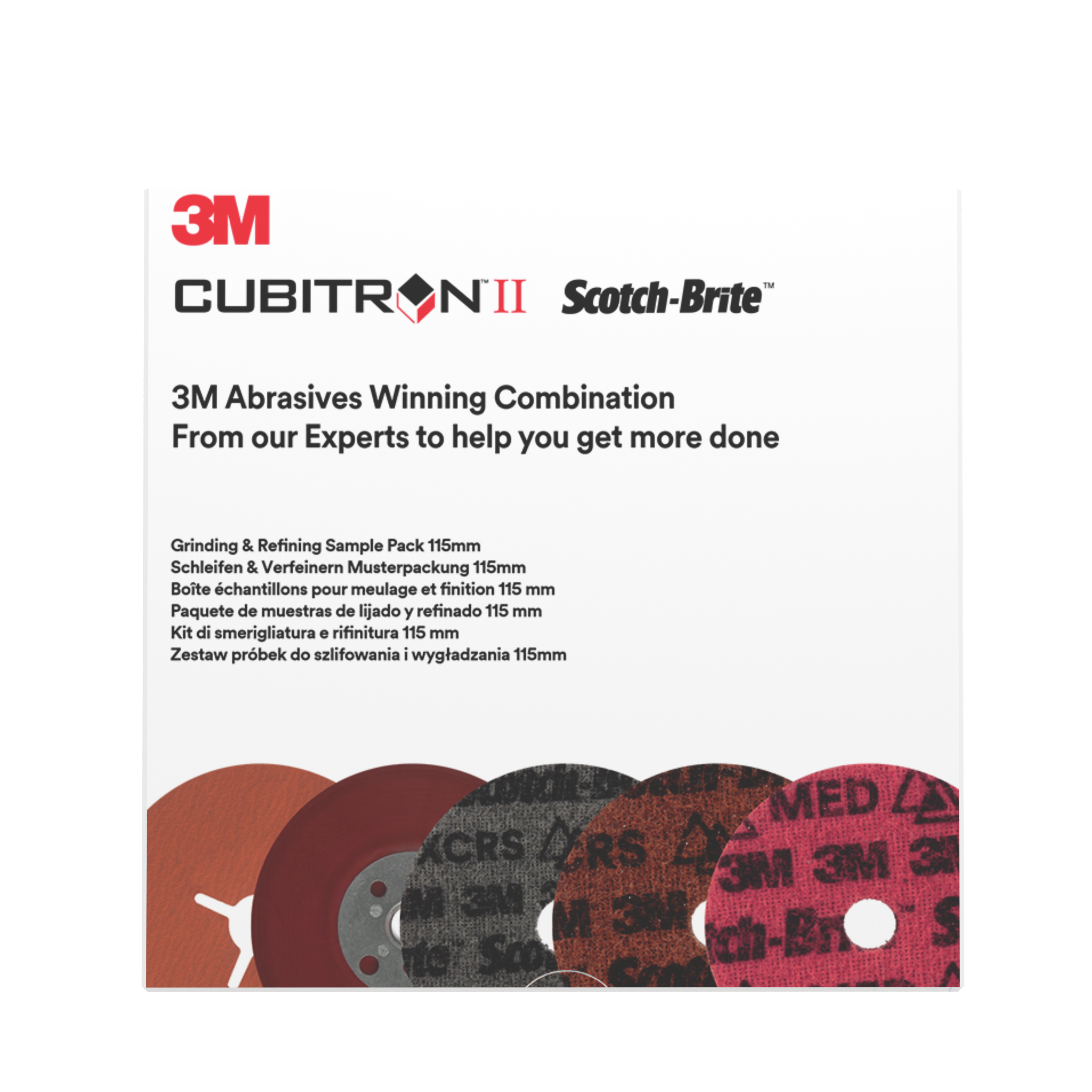 3M™ | Grinding & Refining Kit | enthält 115mm 787C Fiber- und PN-DH Vliesscheibe, mit flachem Stützteller Muster