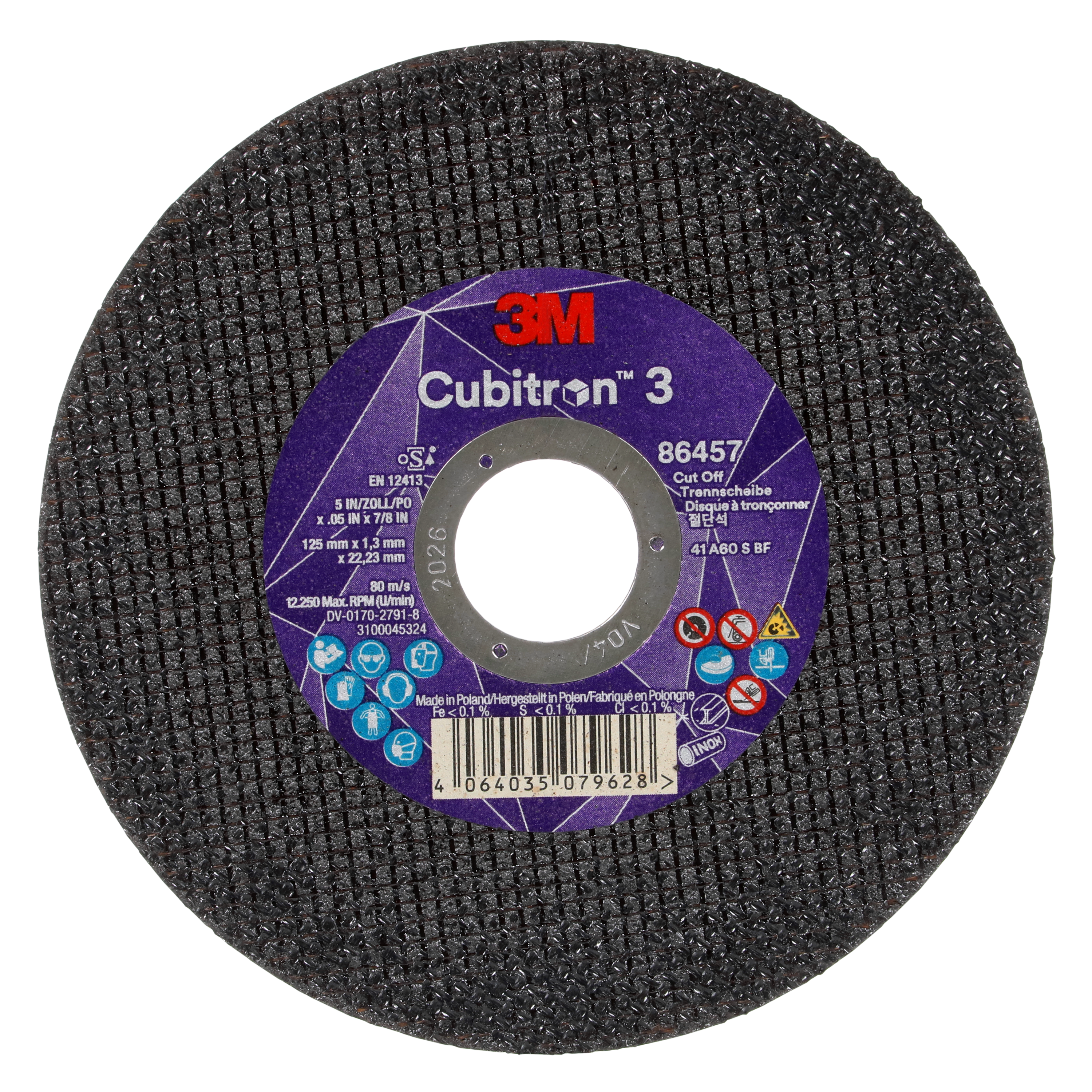 3M™ | Cubitron™ 3 | Trennscheibe | 60+ | T41 | ⌀ 125 mm x 1,3 mm x ⌀ 22,23 mm | 86457 | 7100304304 3M™ | Cubitron™ 3 | Trennscheibe | 60+ | T41 | ⌀ 125 mm x 1,3 mm x ⌀ 22,23 mm | 86457 | 7100304304