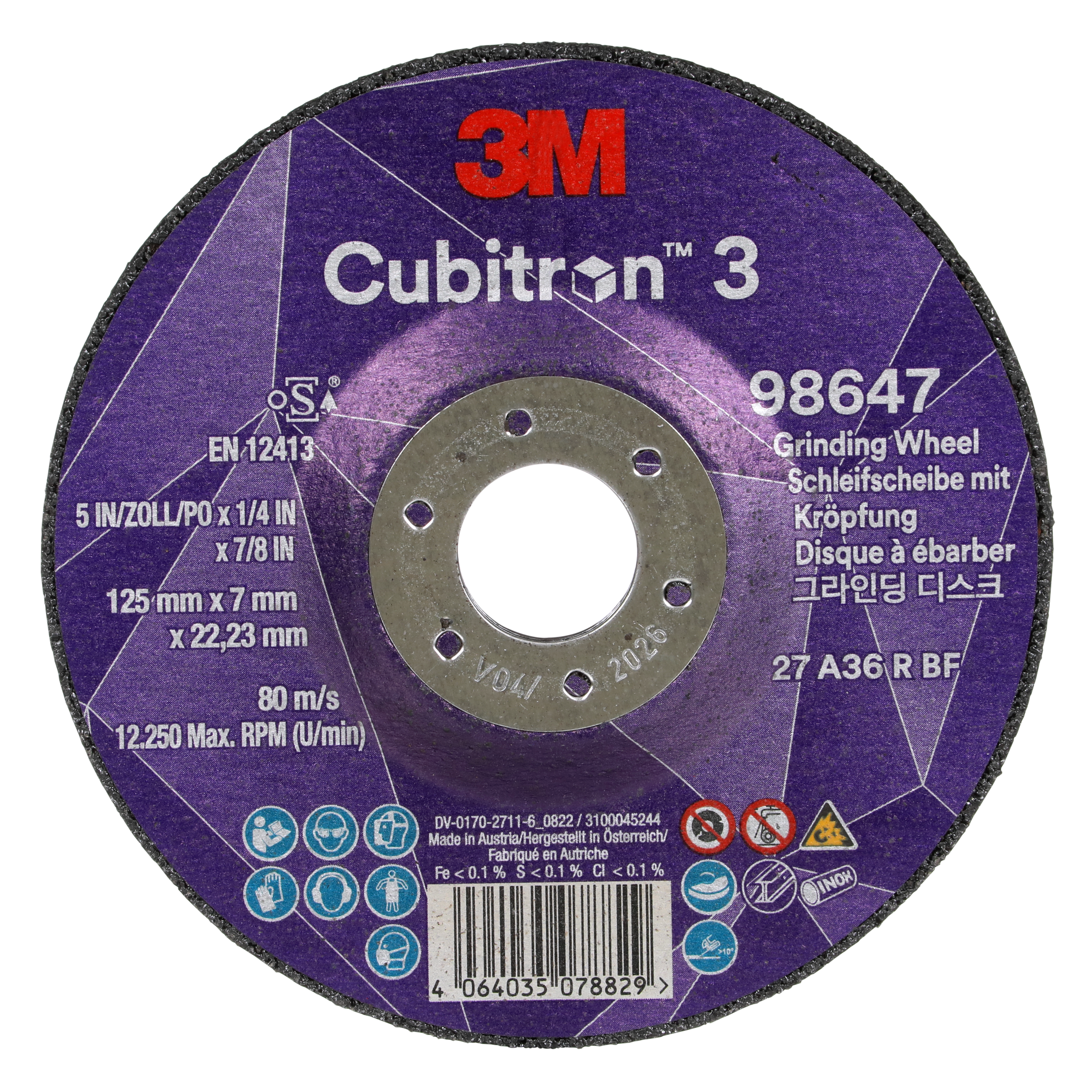 3M™  | Cubitron™ 3 | Schruppscheibe, 98647, 36+, T27, 125 mm x 7 mm x 22,23 mm, EN, 10/Pack