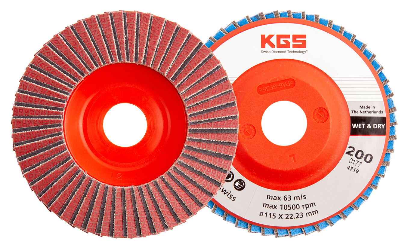 KGS DIAMOND™ | Hybrid-T Dia/Sic Lamellenscheibe | ø115mm/22,23 PLS | Mesh 200 / 74 Micron / FEPA P220 | Rot | 18916