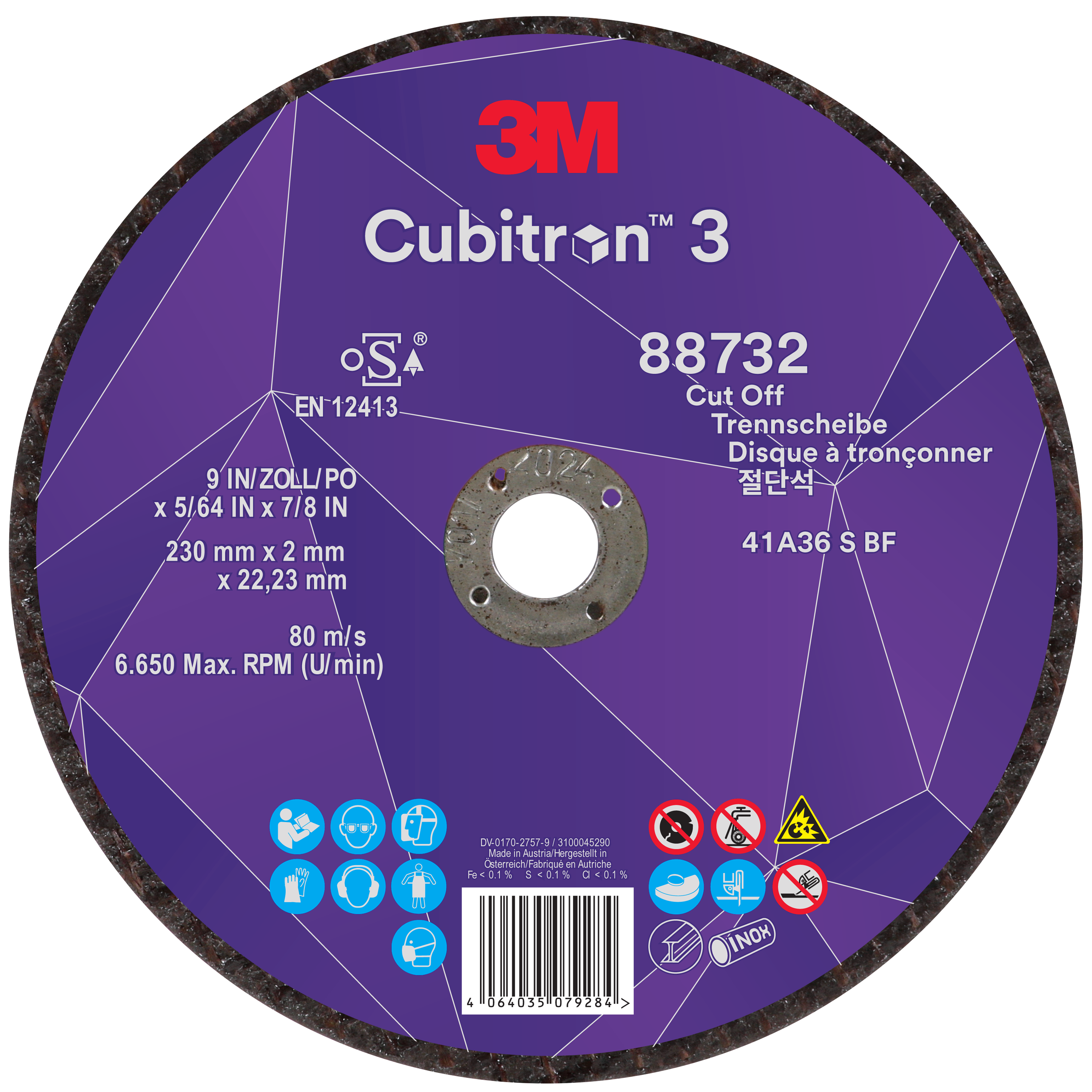 cb3-wl-88732_ip_center 3M™ | Cubitron™ 3 | Trennscheibe | 36+ | T41 | 230 mm x 2 mm x 22,23 mm | 88732 | 7100303998