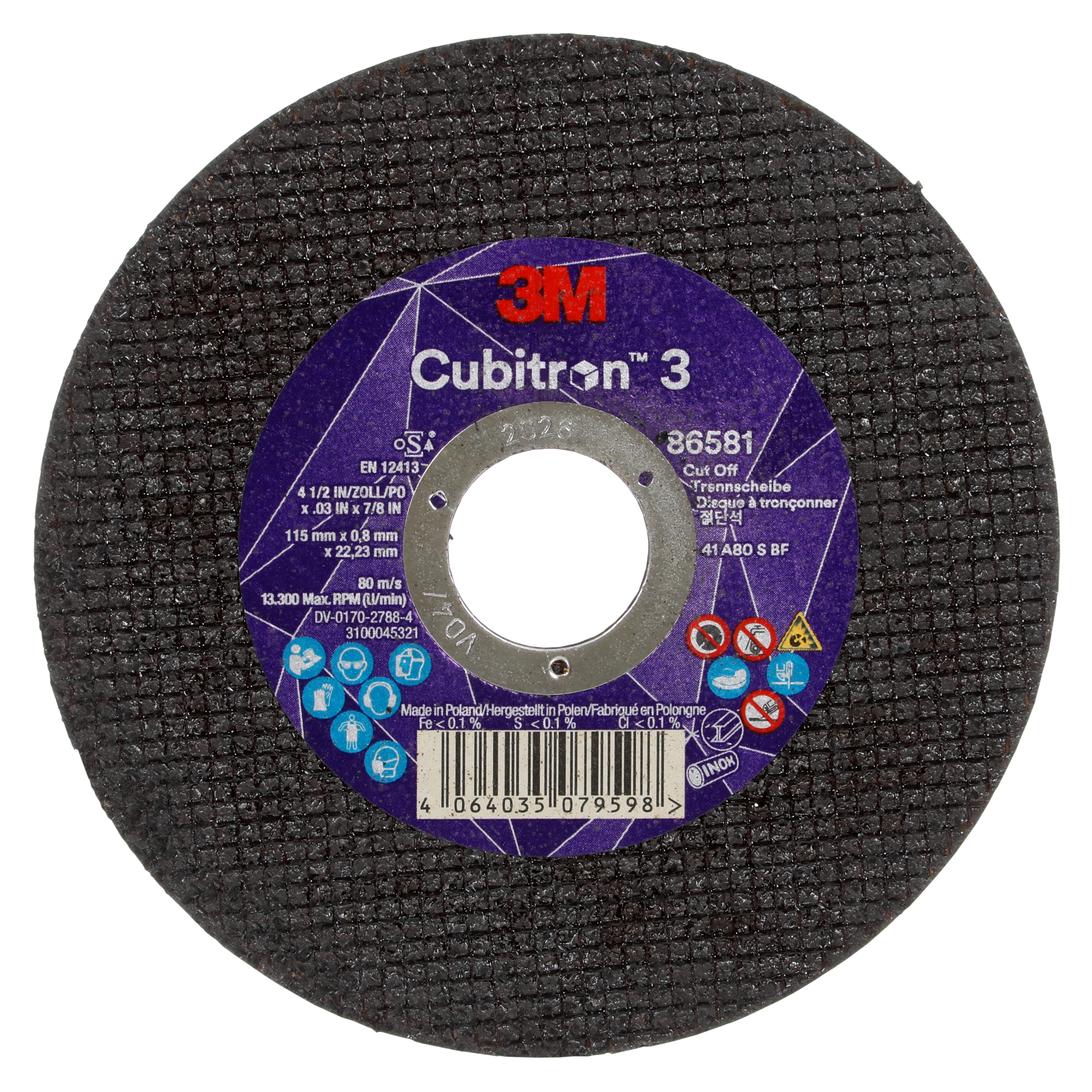 3M™ | Cubitron™ 3 | Trennscheibe, 86581, 80+, T41, ⌀ 115 mm x 0,8 mm x ⌀ 22,23 mm