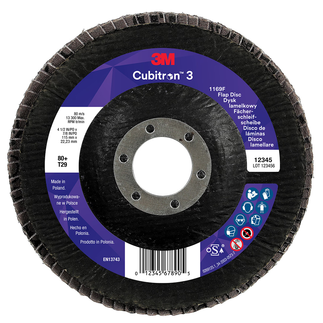 3M™ | Cubitron™ 3 | Fächerschleifscheibe 1169F – 80+, 115 mm, 22 mm, T29 | 7100379231