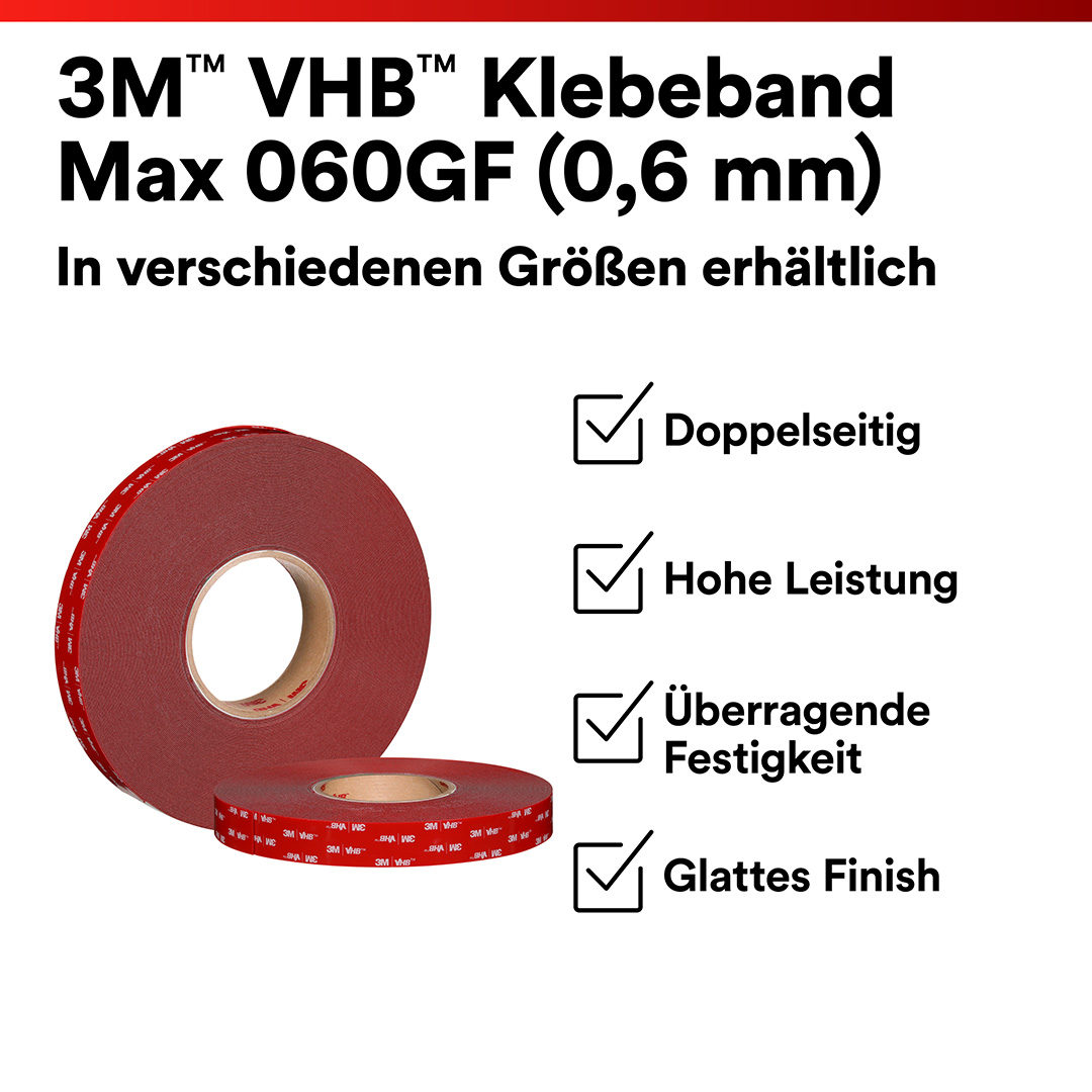 3M™ | VHB™ | Doppelseitiges Klebeband Max-060GF – 19 mm x 33 m, 0.6 mm, Grau | 7100395430