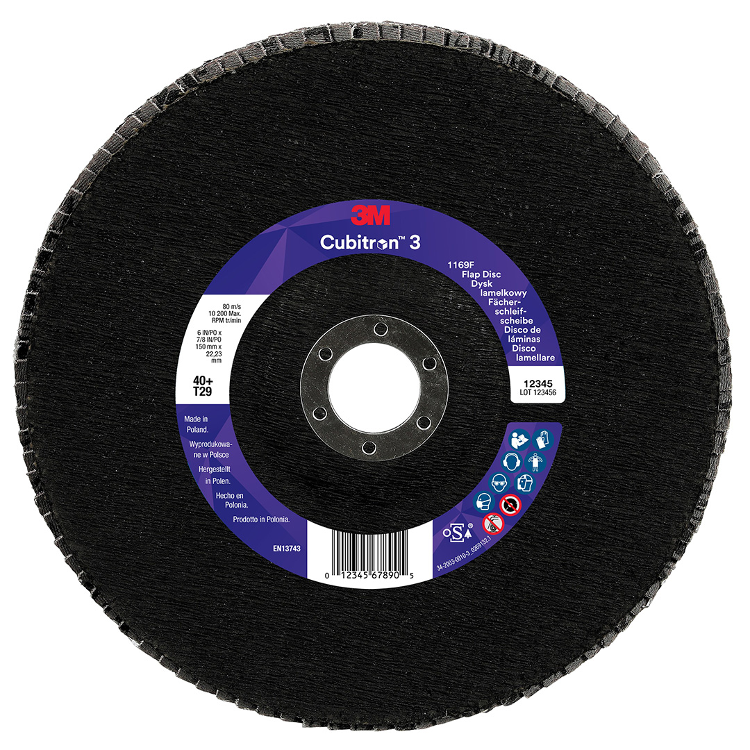 3M™ | Cubitron™ 3 | Fächerschleifscheibe 1169F – 40+, 150 mm, 22 mm, T29 | 7100379505