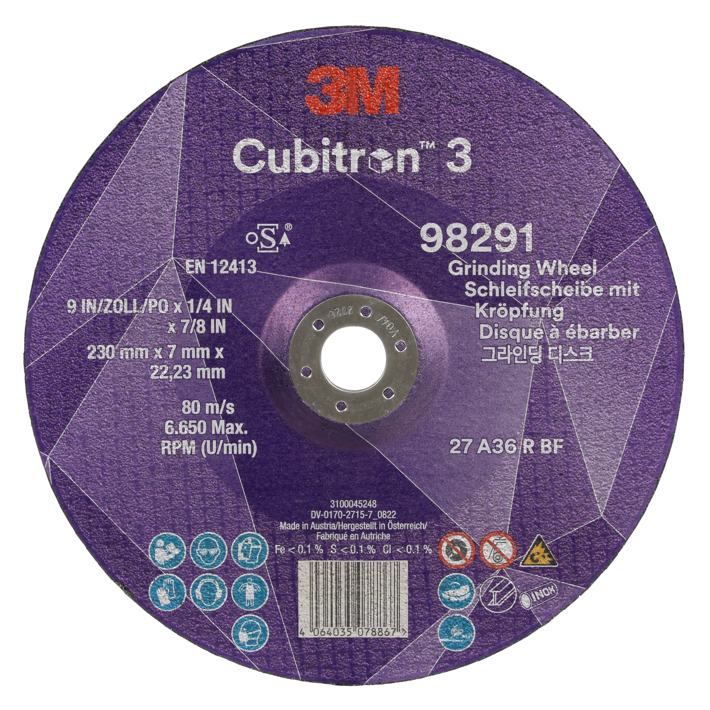 3M™ | Cubitron™ 3 | Schruppscheibe | 36+ | T27 | 230 mm x 7 mm x 22,23 mm | EN | 10/Pack | 98291 | 7100303979