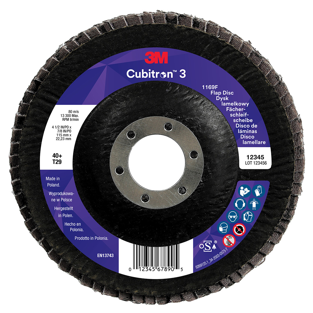 3M™ | Cubitron™ 3 | Fächerschleifscheibe 1169F – 40+, 115 mm, 22 mm, T29 | 7100379365