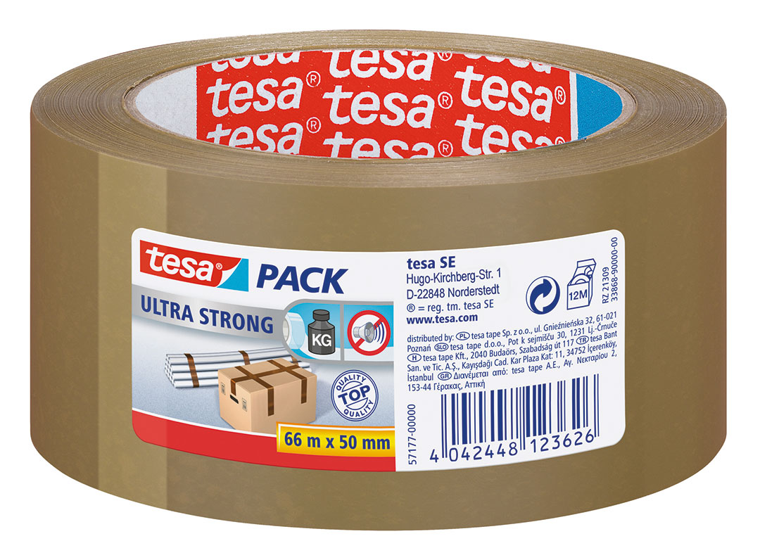 tesa® | tesapack® | Packband 4124PVC30 Ultra Strong – 50 mm, 66 m, chamois/braun | 57177-00000-12