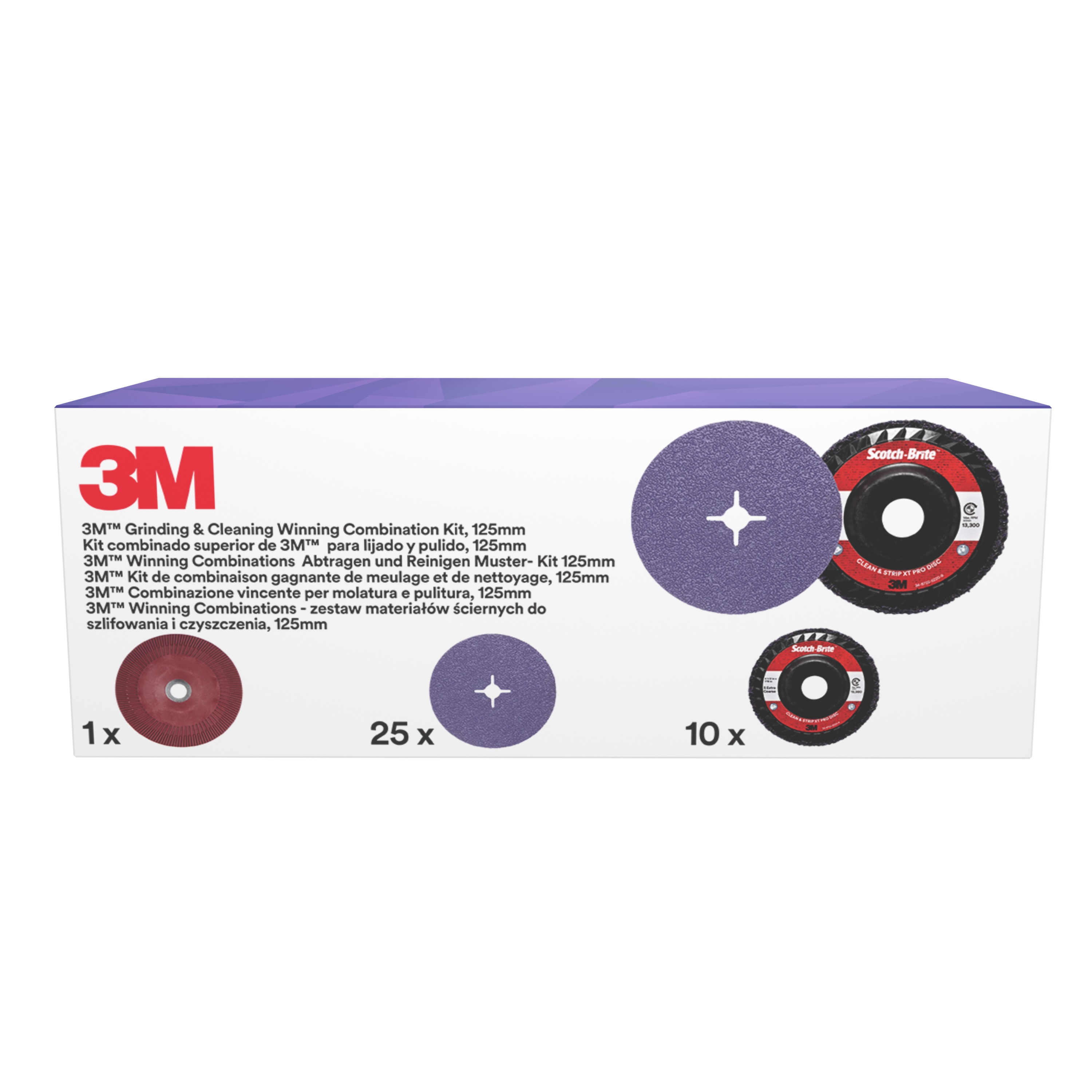 3M™ | Komplettset für Schleif- und Reinigungsarbeiten | Beinhaltet 125mm 982CX Fiber- und XT-RD Grobreinigungsscheiben mit Stützteller | 1 Set