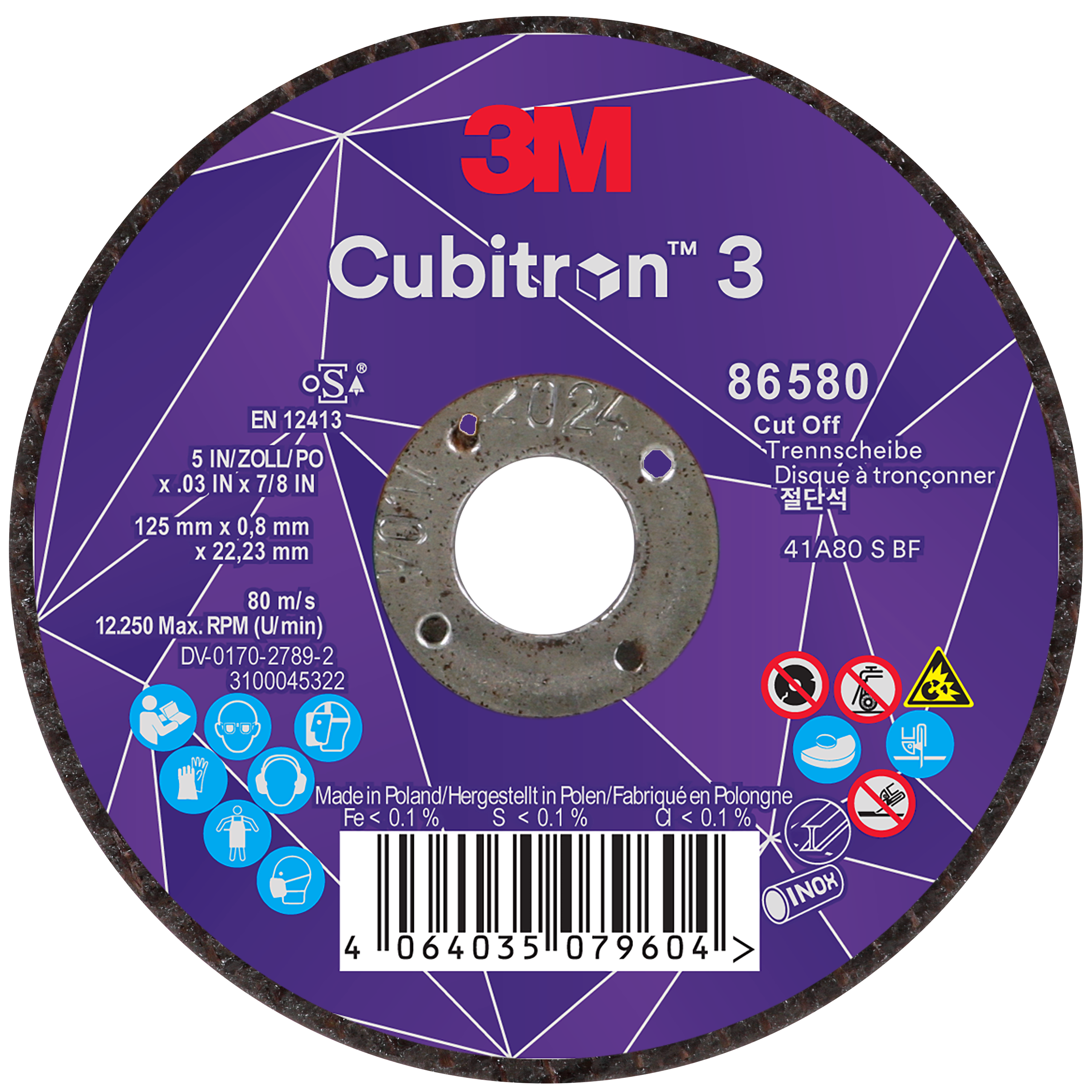 3M™ | Cubitron™ 3 | Trennscheibe, 86580, 80+, T41, ⌀ 125 mm x 0,8 mm x ⌀ 22,23 mm