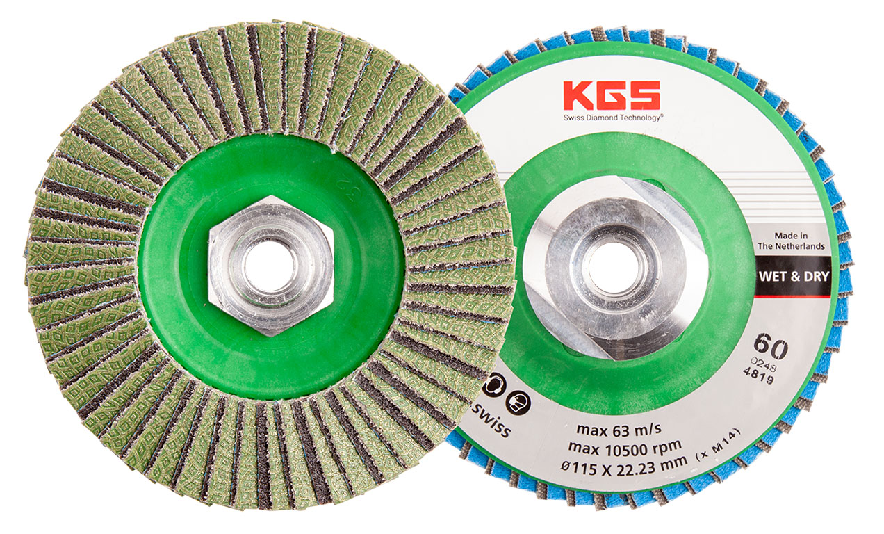 KGS DIAMOND™ | Hybrid-T Dia/Sic Lamellenscheibe | ø115mm/M14 PLS | 60/250 Grün | 28088 KGS DIAMOND™ | Hybrid-T Dia/Sic Lamellenscheibe | ø115mm/M14 PLS | 60/250 Grün | 28088