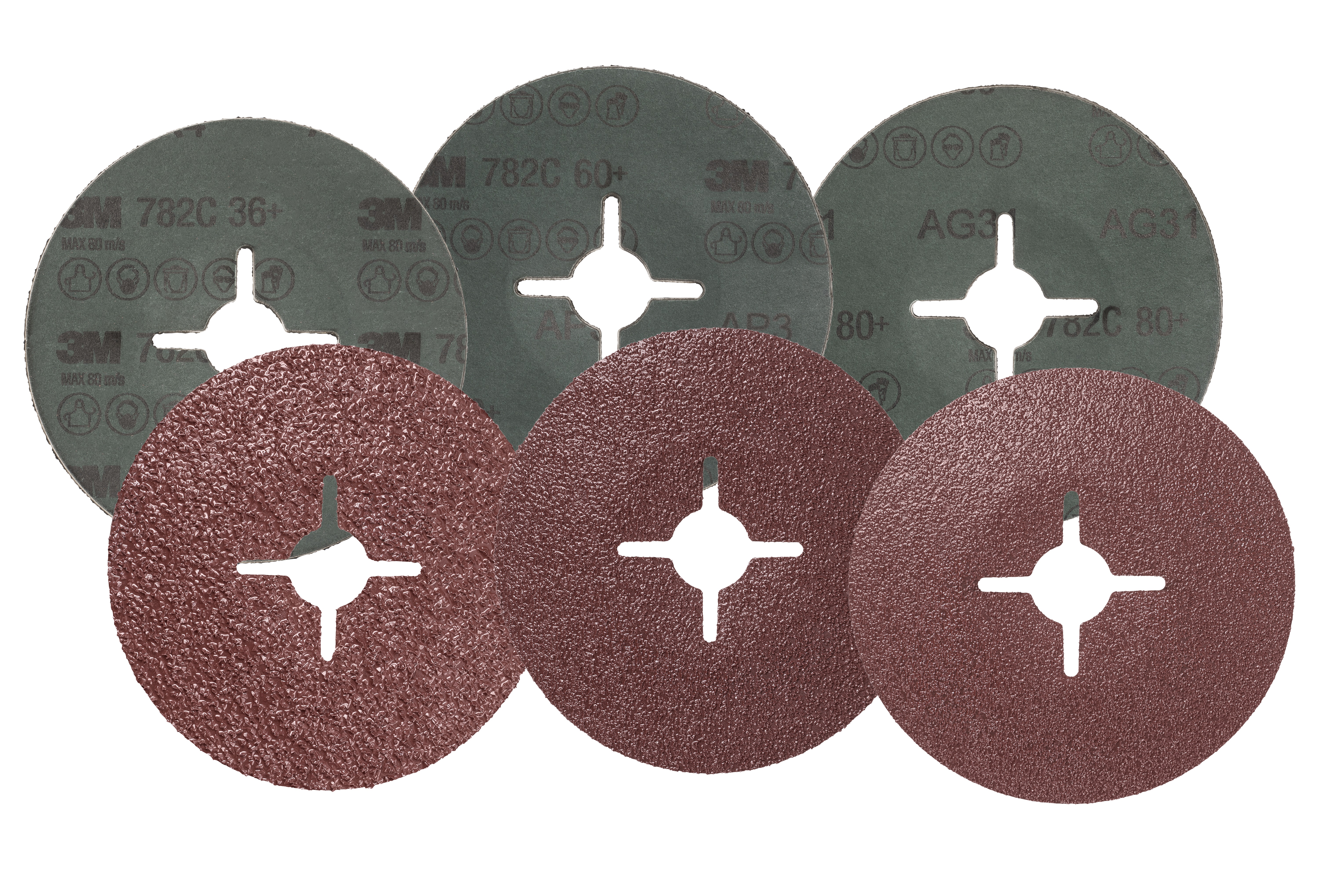 782C_115mm_group_front_O 3M™ | Cubitron™ II | 782C | Ø 115 mm | 36+ | Innendurchmesser Ø 22 mm | Fiberscheibe | 779909
