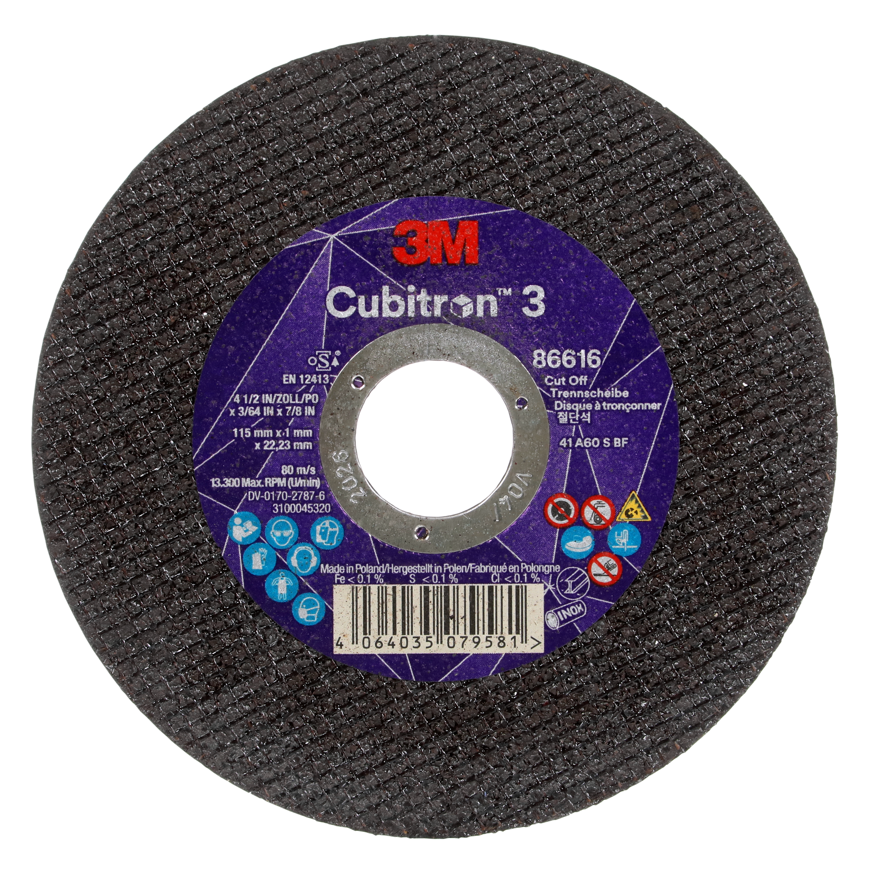3M™ | Cubitron™ 3 | Trennscheibe, 86616, 60+, T41, ⌀  115 mm x 1 mm x ⌀ 22,23 mm