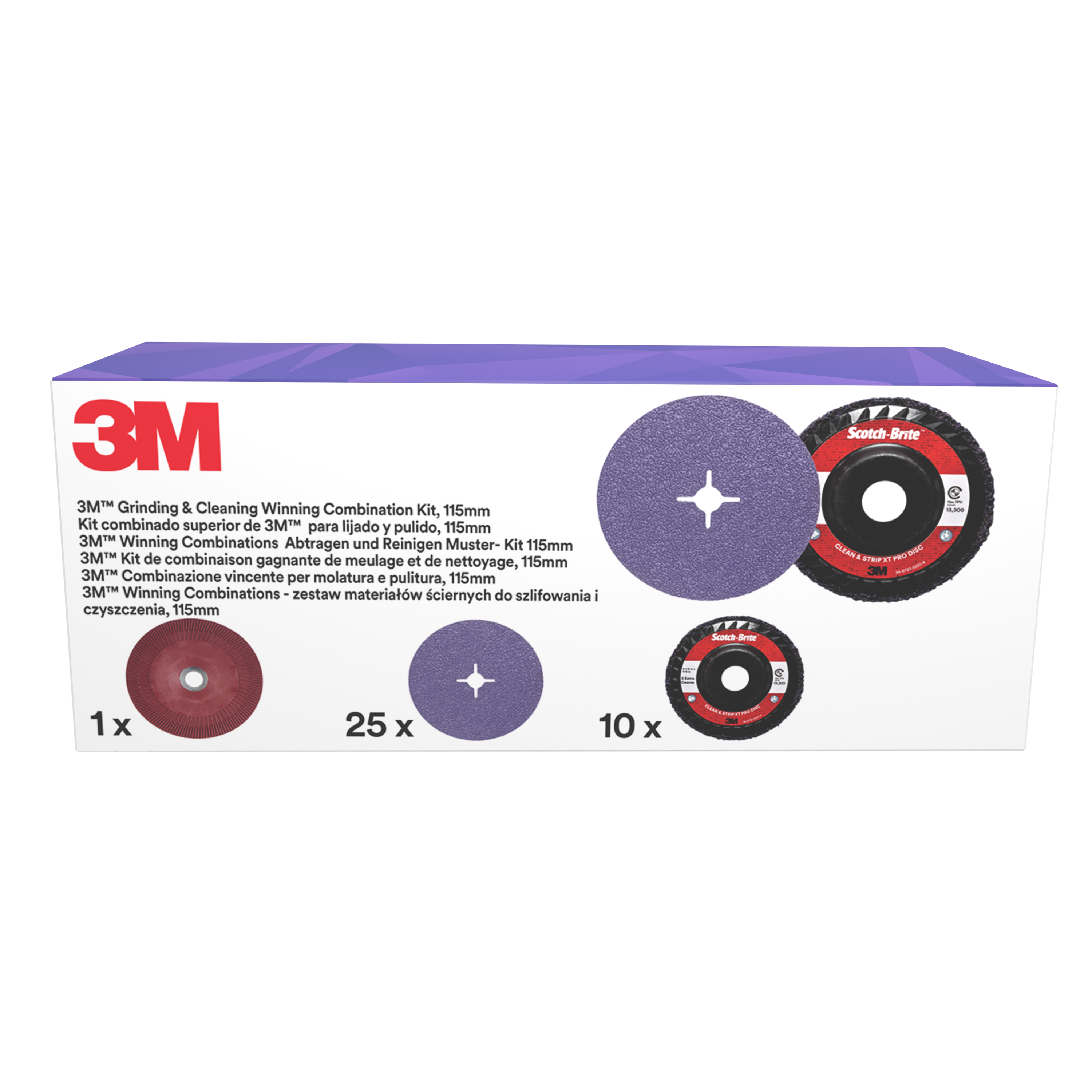 3M™ | Komplettset für Schleif- und Reinigungsarbeiten | Beinhaltet 115mm 982CX Fiber- und XT-RD Grobreinigungsscheiben mit Stützteller | 1 Set