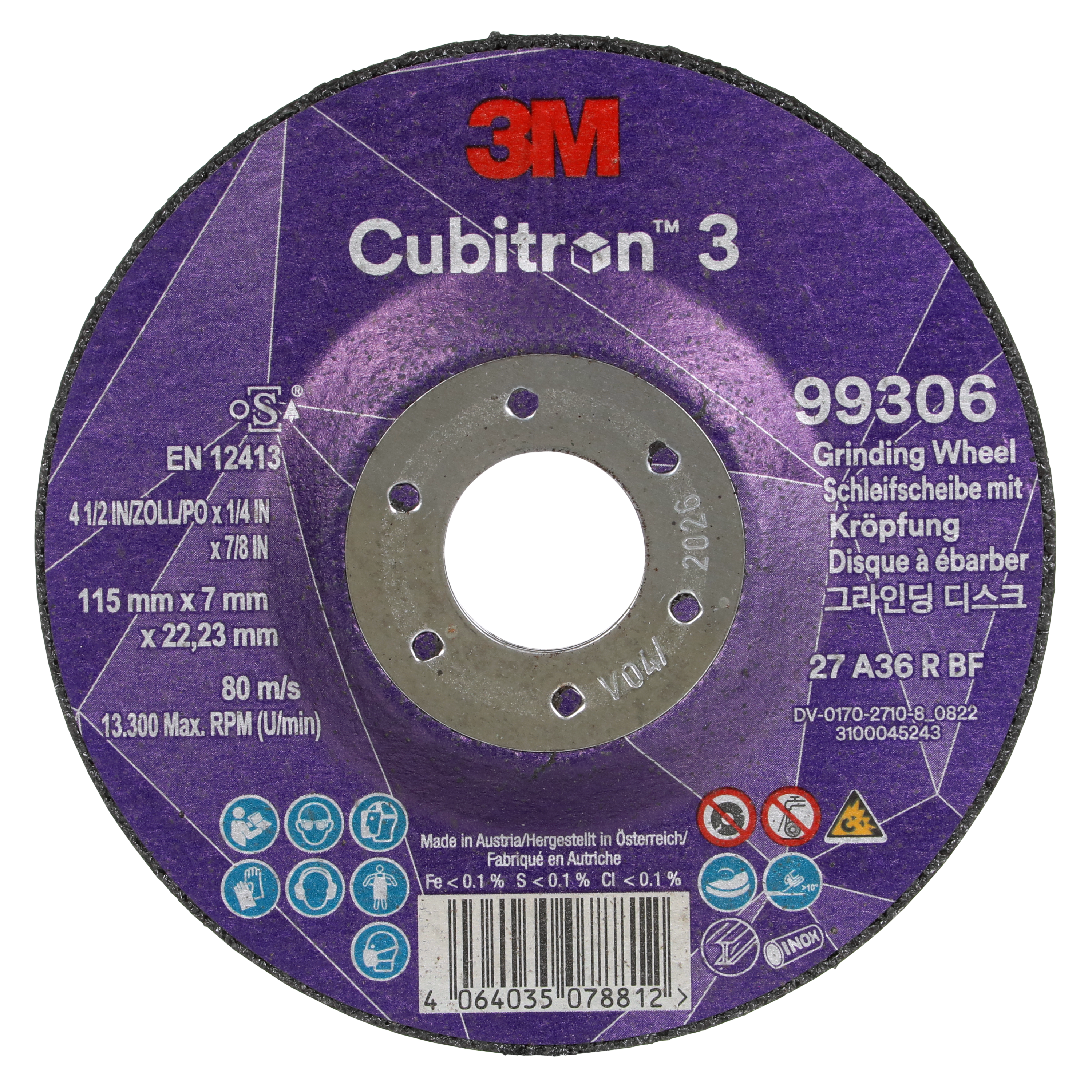 3M™ | Cubitron™ 3 | Schruppscheibe, 99306, 36+, T27, 115 mm x 7 mm x 22,23 mm, EN, 10/Pack