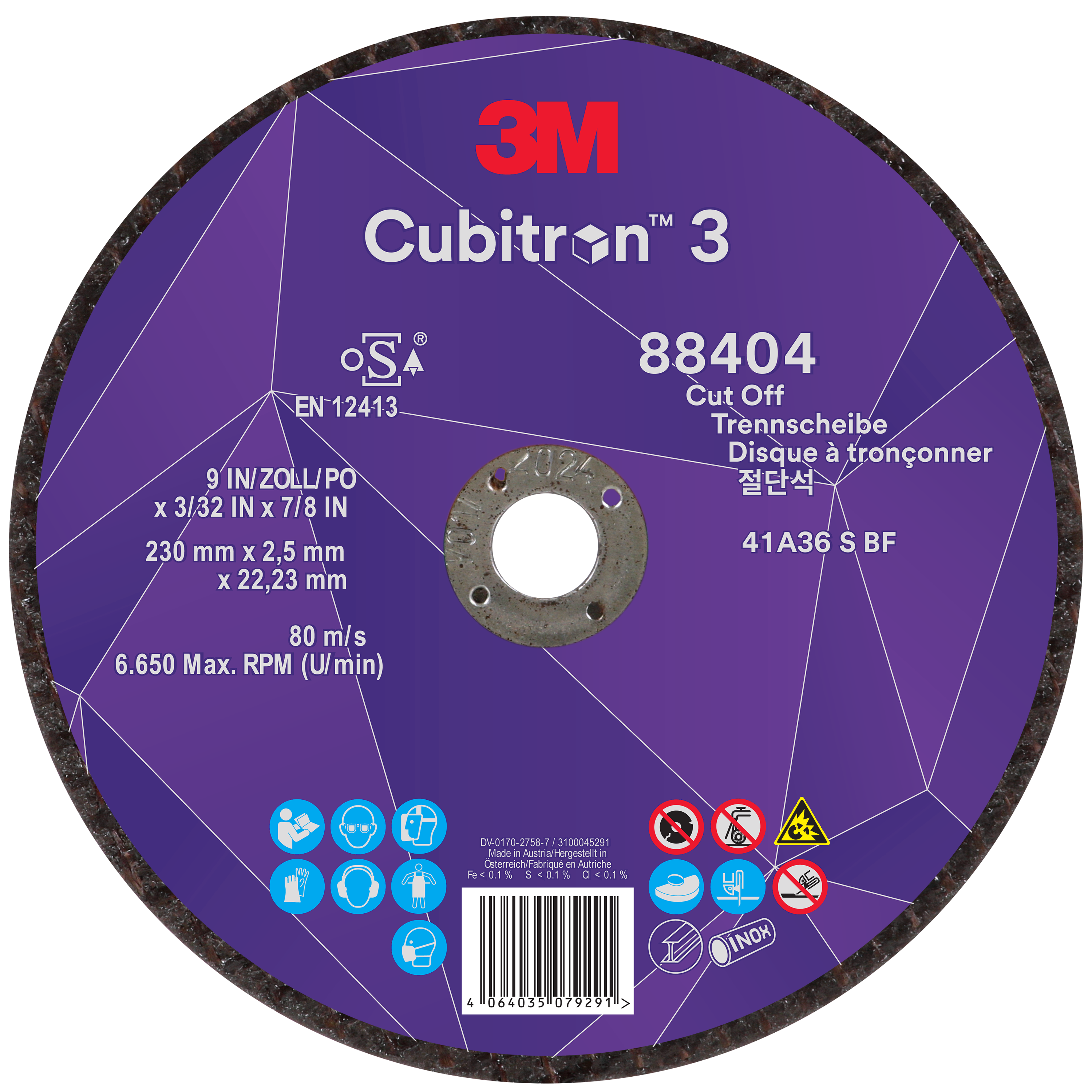 3M™ | Cubitron™ 3 |Trennscheibe, 88404, 36+, T41, 230 mm x 2,5 mm x 22,23 mm