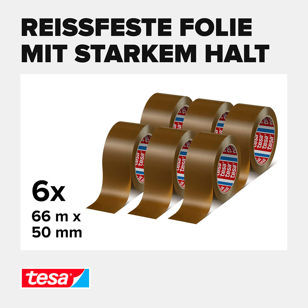 tesa® | tesapack® | Packband 4124PVC30 Ultra Strong – 50 mm, 66 m, chamois/braun | 57177-00000-12