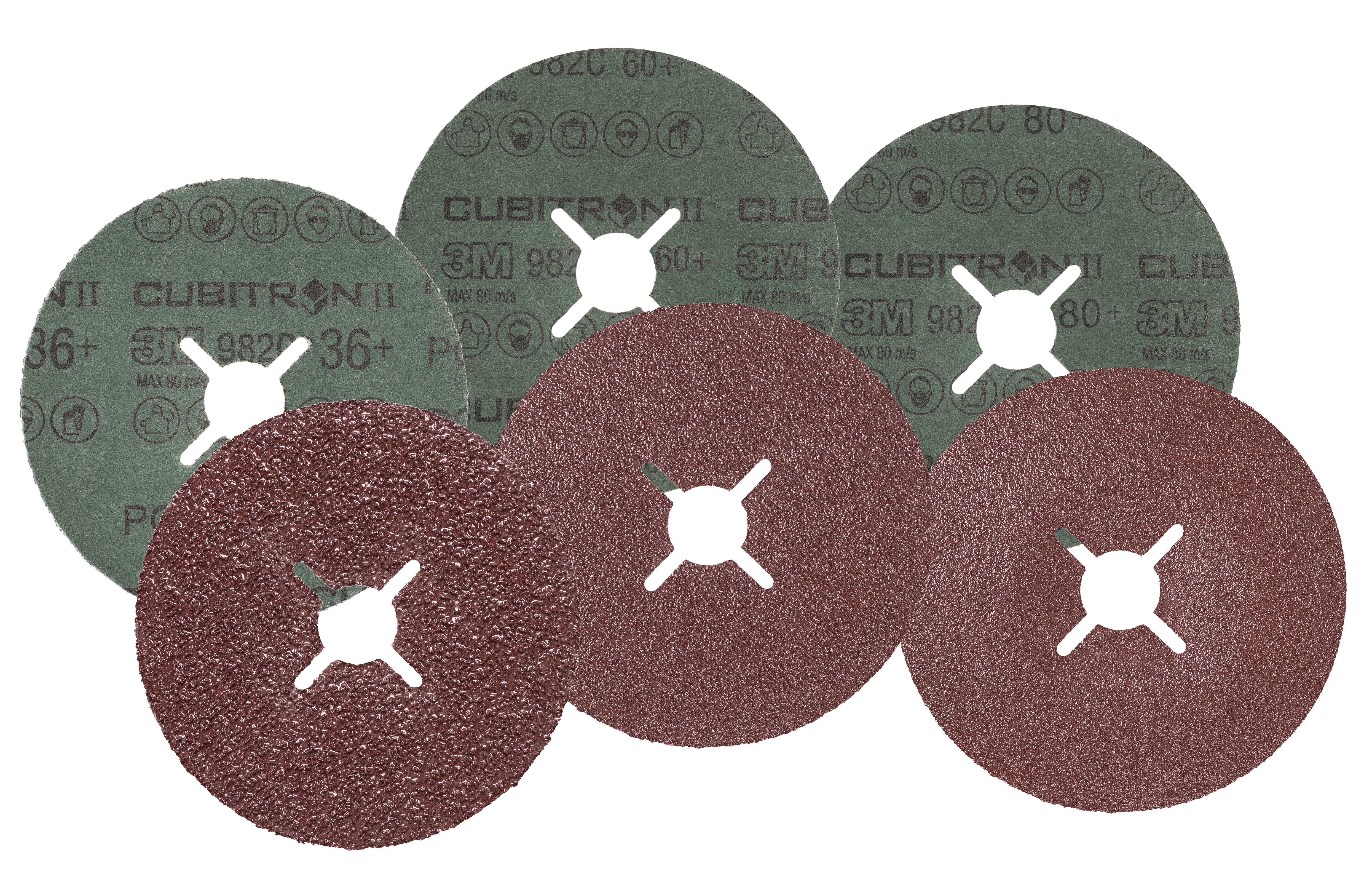 982C_115mm_Group_front_O 3M™ | Cubitron™ II | 982C | Ø 115 mm | 36+ | Innendurchmesser Ø 22 mm | Fiberscheibe | 382883