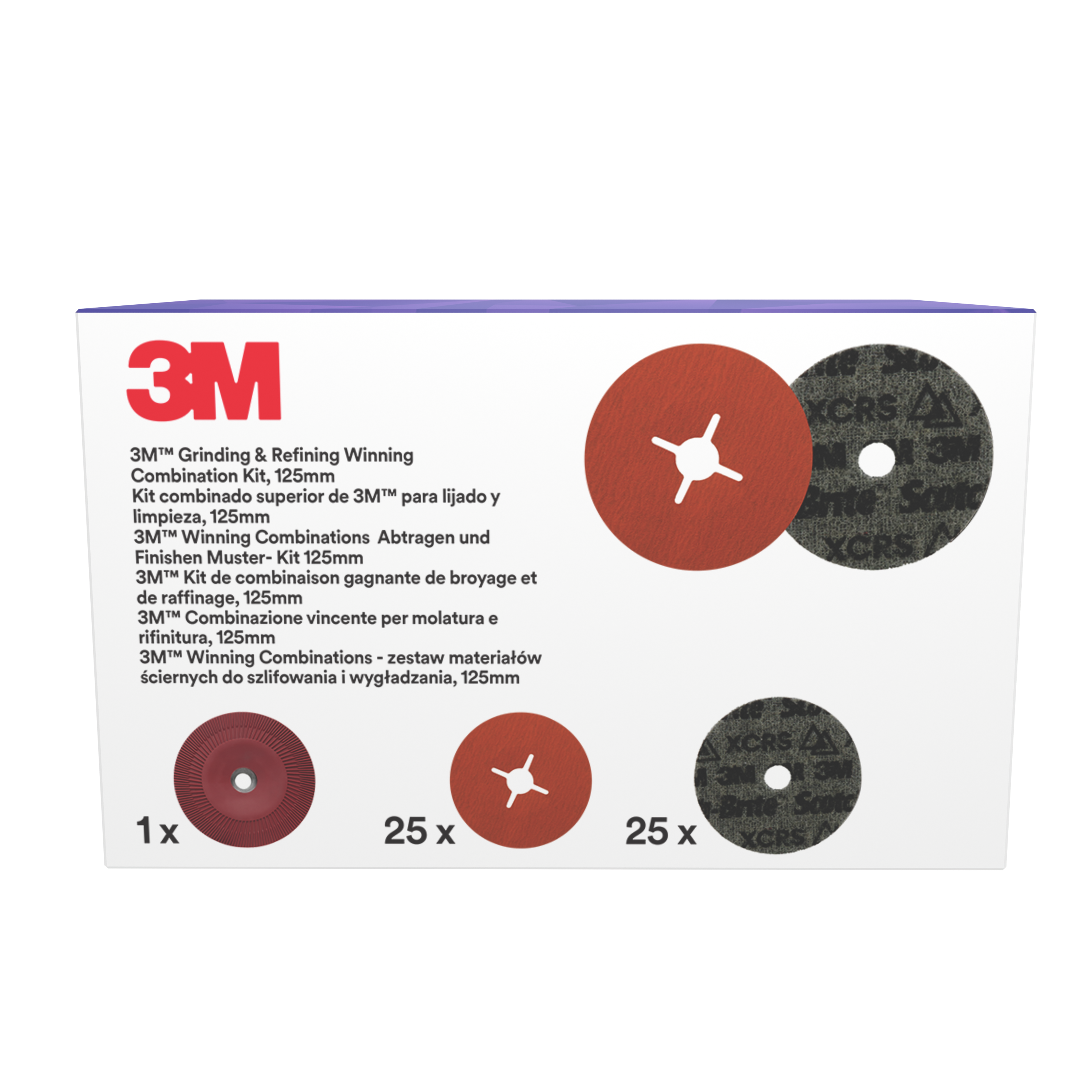 3M™ | Grinding & Refining Kit | enthält 125mm 787C Fiber- und PN-DH Vliesscheibe, mit flachem Stützteller