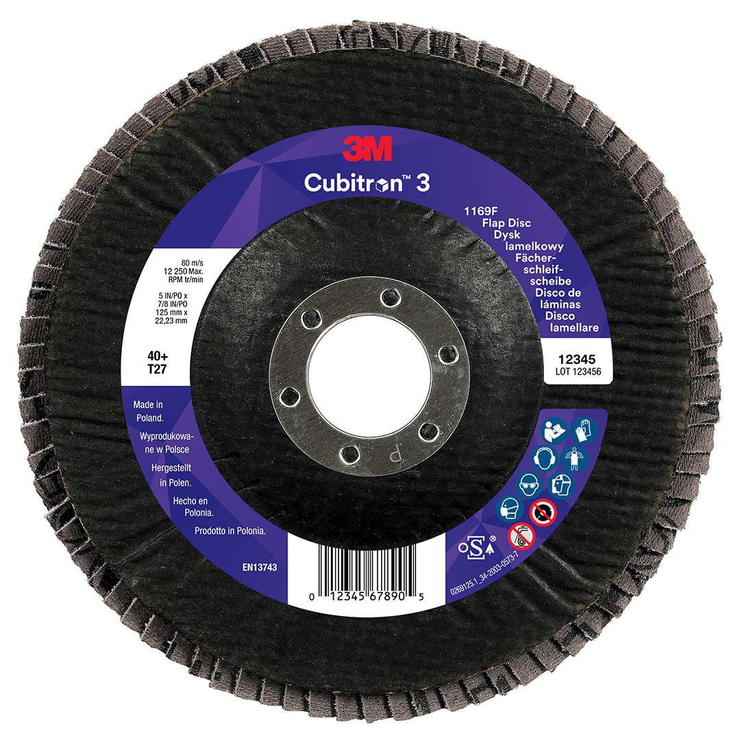 3M™ | Cubitron™ 3 | Fächerscheibe 1169F – 40+, 125 mm, 22 mm, T27 | 7100379332