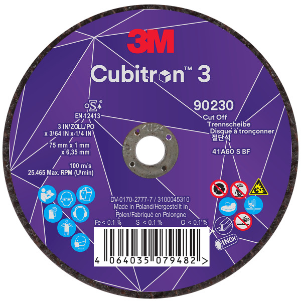 3M™ Cubitron™ 3 Trennscheibe, 90230, 60+, T41, 75 mm x 1 mm x 6,35 mm
